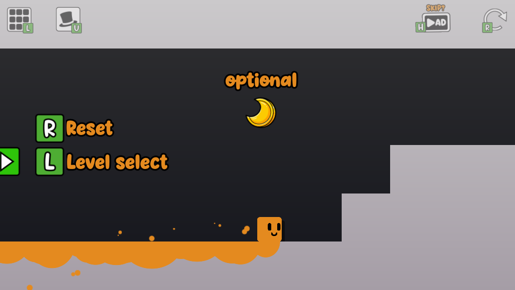 Oozy's Lab World 1 Level 1 showing the crescent moon beneath the word optional and the first grey step