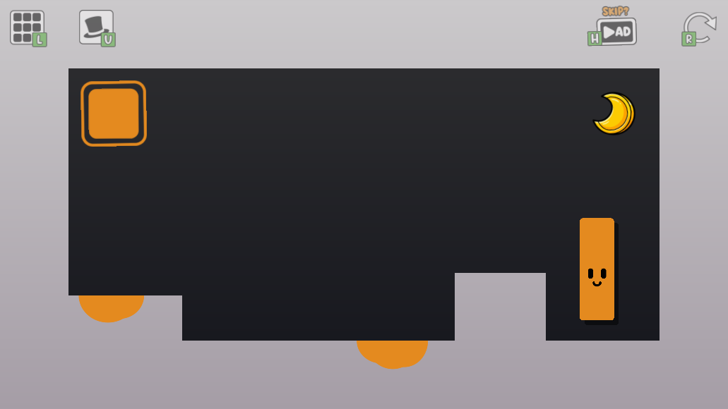 Oozy's Lab World 1 Level 2 with Oozy changed into a tall vertical shape on the right side of the room