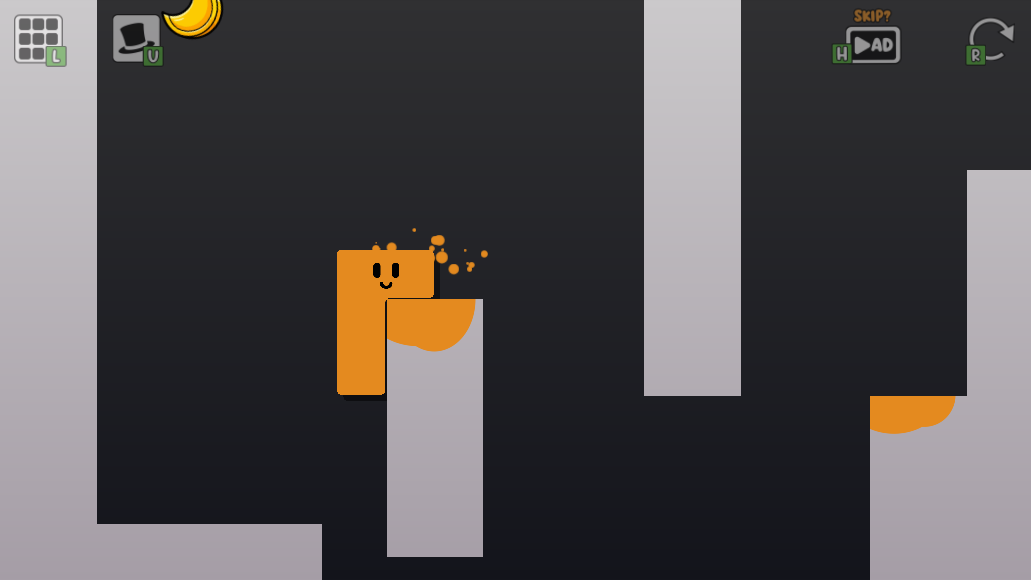 Oozy's Lab World 1 Level 5 with L-shaped Oozy balanced on the first pillar and the moon visible above-left