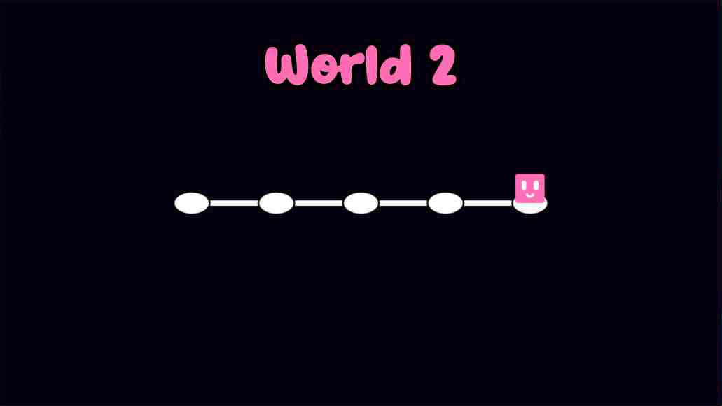 Oozy's Lab World 2 completion screen with Oozy standing on the fifth and final visible progress node