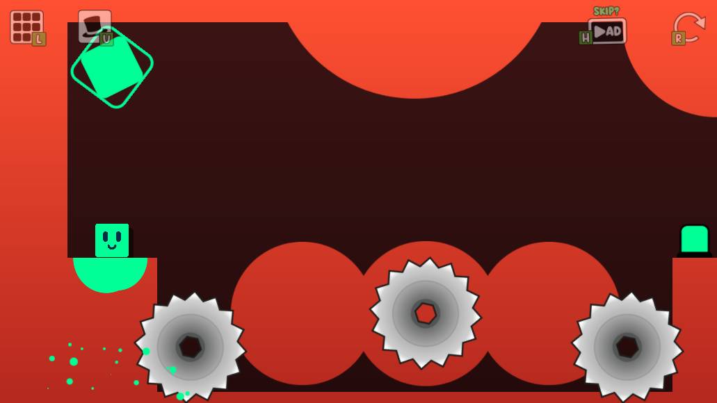 Oozy's Lab World 3 Level 3 starting room with two large round platforms and saws between the side ledges
