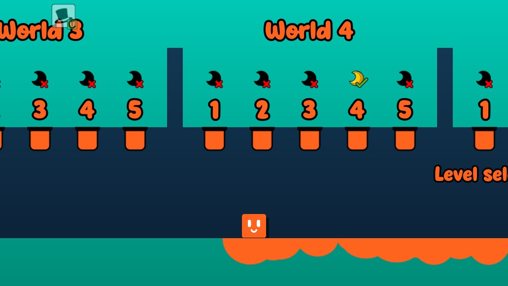 Current Oozy's Lab selector showing World 4 Levels 1 through 5 open, red X moon icons on Levels 1, 2, 3 and 5, and a collected moon on Level 4