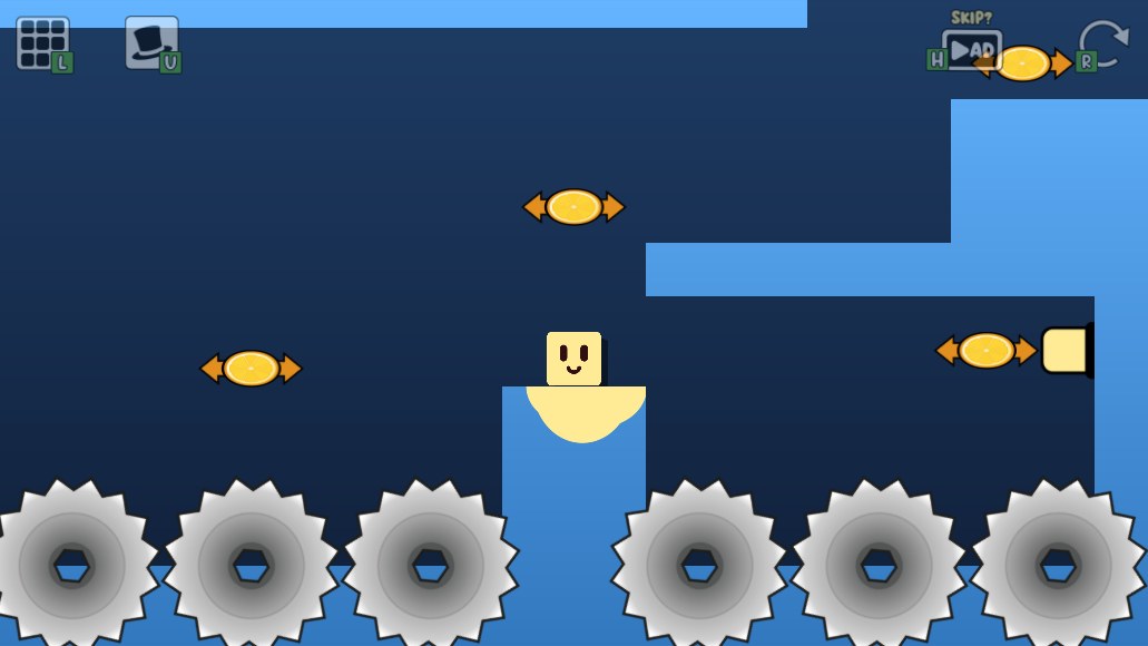 Oozy's Lab World 4 Level 5 opening view with horizontal-growth fruits, a central pillar and large saws below