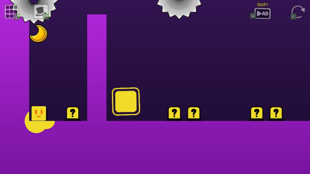 Oozy's Lab World 6 Level 1 start with Oozy on the lower-left floor, the finish near center and rows of question-mark gravity switches