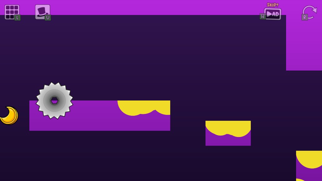 World 6 Level 3 upper route showing the wide right ledge, the guarded left platform and the gaps used to climb back toward the finish