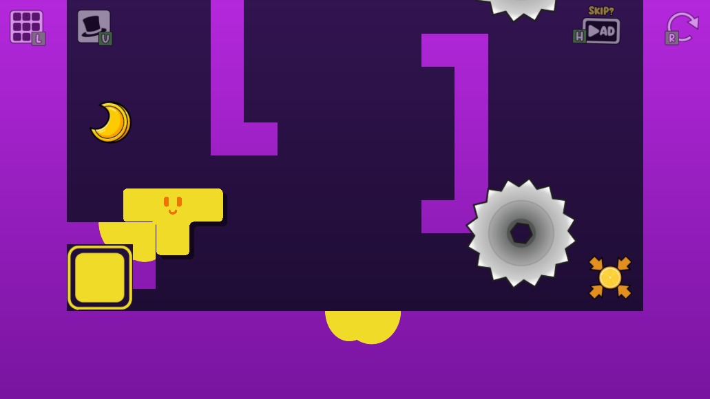 Oozy transformed into a wide yellow T shape beside the bottom-left finish in World 6 Level 4