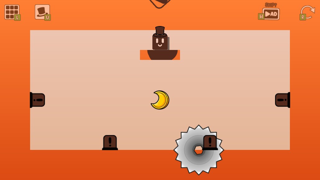 Oozy's Lab World 7 Level 3 start showing four orange switches, the central moon and finish, and one moving saw
